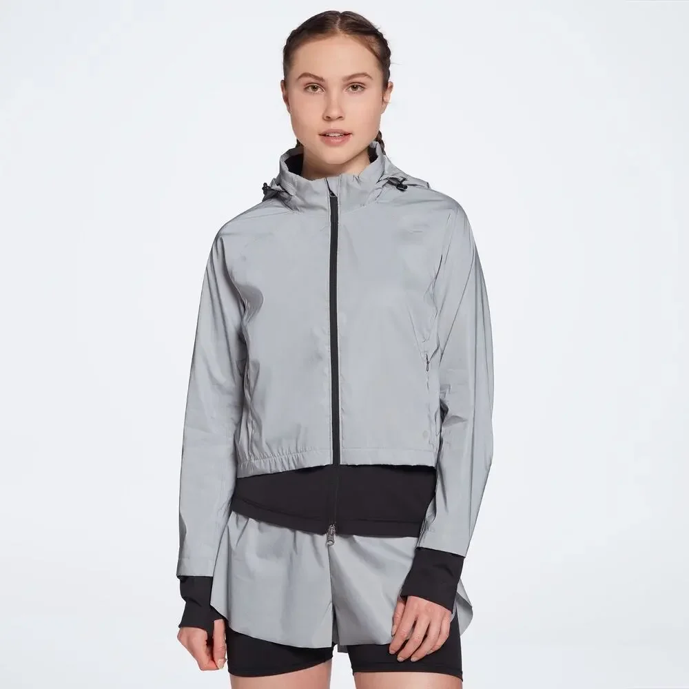 Calia Silver Gray Reflecting Lightweight Hooded Running Workout Jacket Womens L